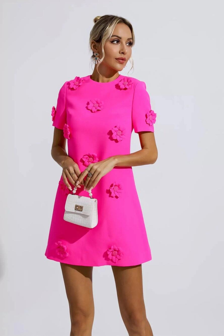 NWT Catchall Alison Pink Jacquard Floral Mini Dress Barbie M